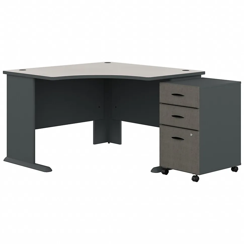 Bush Business Furniture Cubix 48"W Corner Desk with Mobile File Cabinet, Slate/White Spectrum (SRA035SLSU)