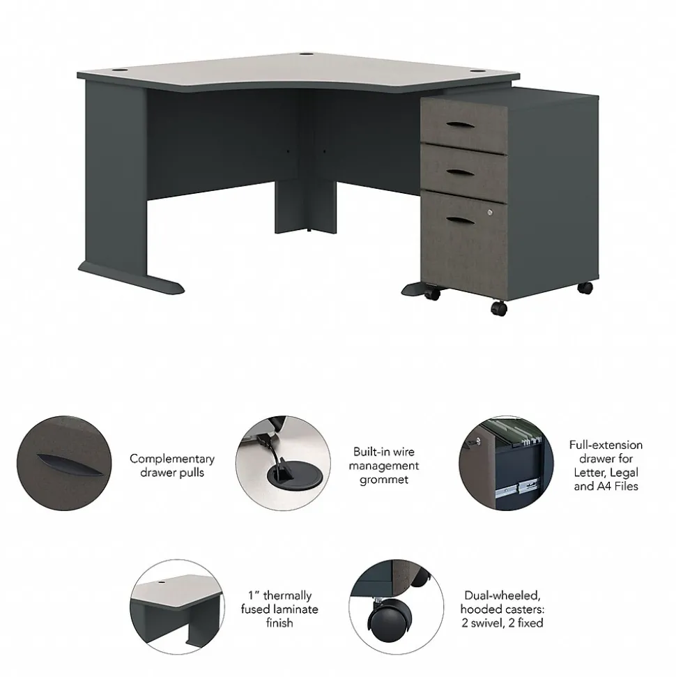 Bush Business Furniture Cubix 48"W Corner Desk with Mobile File Cabinet, Slate/White Spectrum (SRA035SLSU)