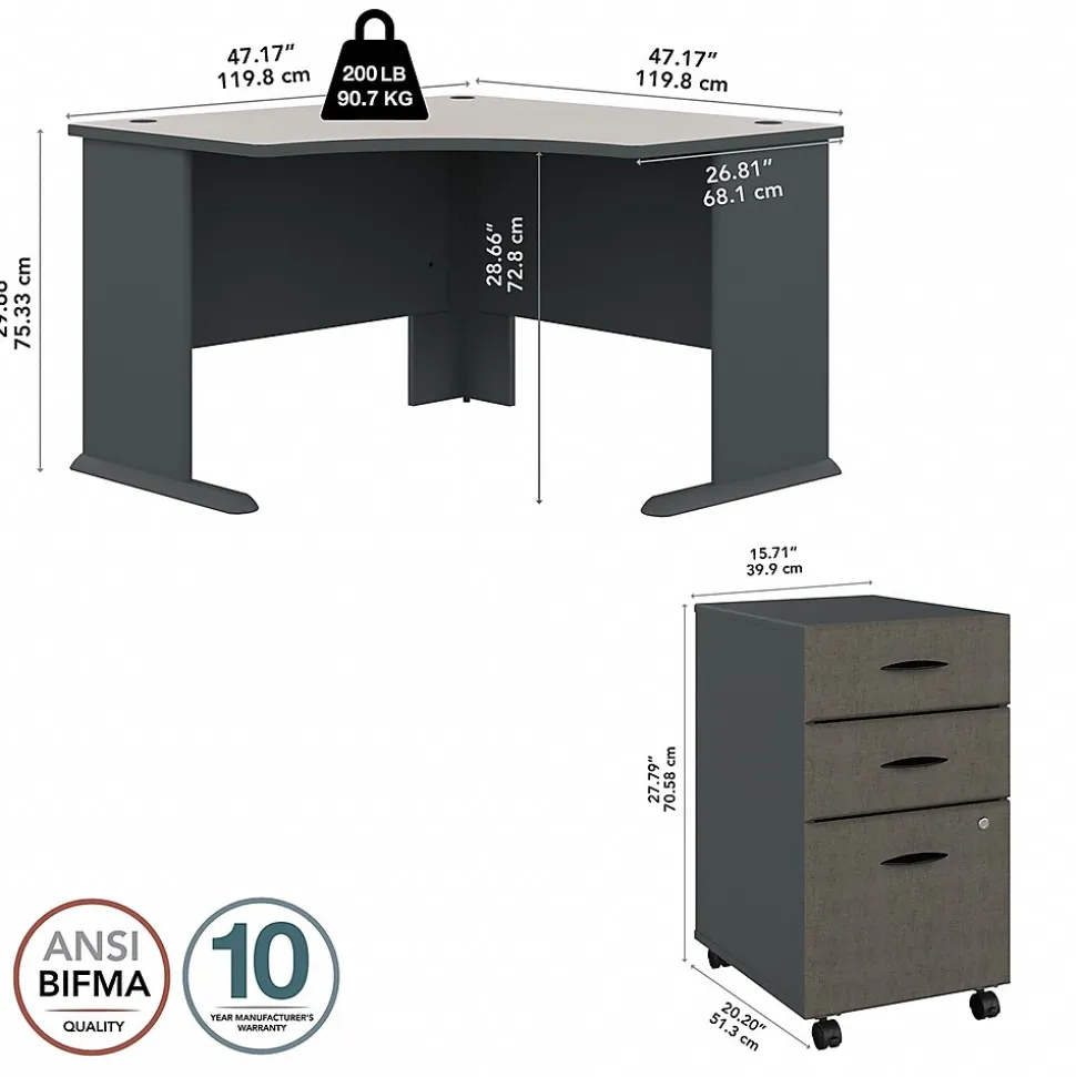 Bush Business Furniture Cubix 48"W Corner Desk with Mobile File Cabinet, Slate/White Spectrum (SRA035SLSU)