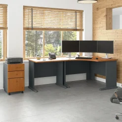 Bush Business Furniture Cubix 48"W Corner Desk with Return and Mobile File Cabinet, Natural Cherry/Slate (SRA005NCSU)