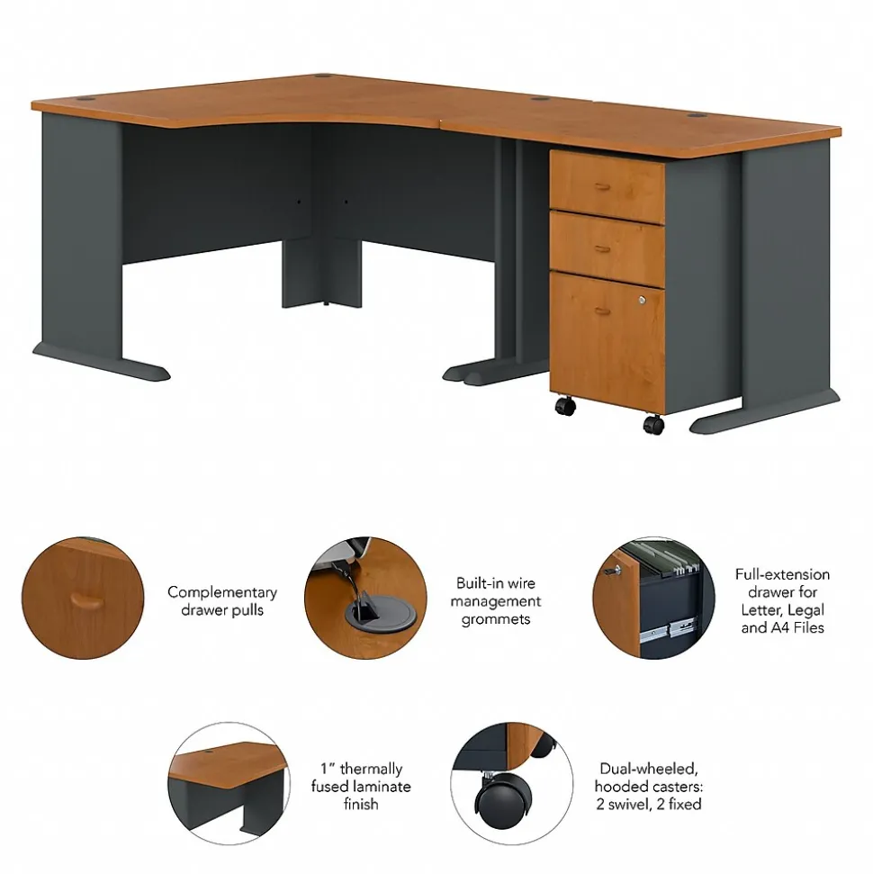 Bush Business Furniture Cubix 48"W Corner Desk with Return and Mobile File Cabinet, Natural Cherry/Slate (SRA005NCSU)