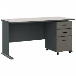 Bush Business Furniture Cubix 60W Desk with Mobile File Cabinet, Slate/White Spectrum (SRA003SLSU)