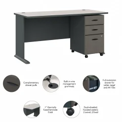 Bush Business Furniture Cubix 60W Desk with Mobile File Cabinet, Slate/White Spectrum (SRA003SLSU)