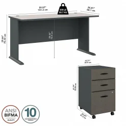 Bush Business Furniture Cubix 60W Desk with Mobile File Cabinet, Slate/White Spectrum (SRA003SLSU)