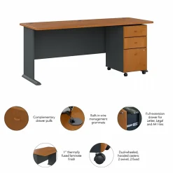 Bush Business Furniture Cubix 72W Desk with Mobile File Cabinet, Natural Cherry/Slate (SRA013NCSU)