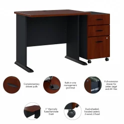 Bush Business Furniture Cubix 36W Desk with Mobile File Cabinet, Hansen Cherry/Galaxy (SRA024HCSU)