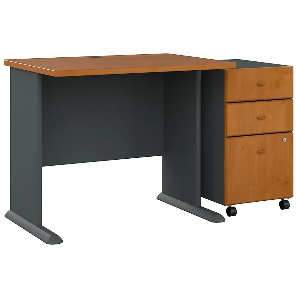 Bush Business Furniture Cubix 36W Desk with Mobile File Cabinet, Natural Cherry/Slate (SRA024NCSU)