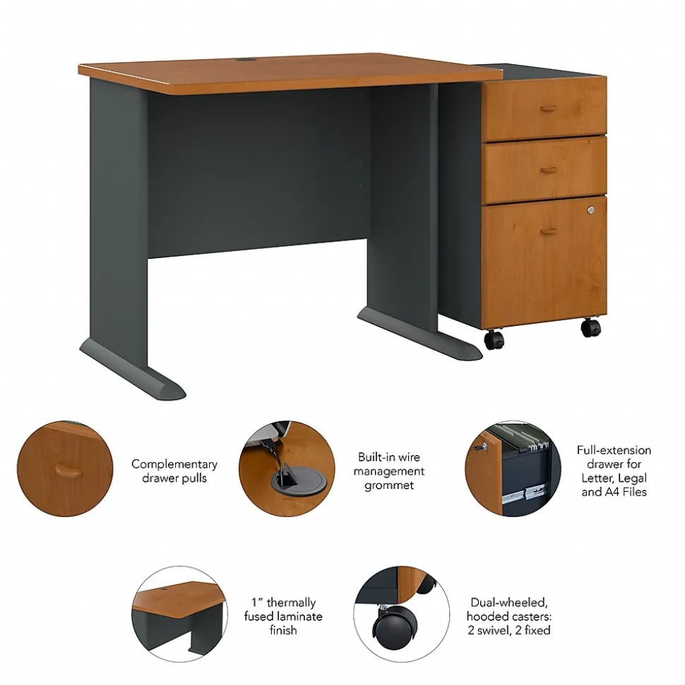 Bush Business Furniture Cubix 36W Desk with Mobile File Cabinet, Natural Cherry/Slate (SRA024NCSU)