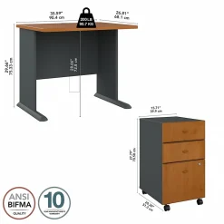 Bush Business Furniture Cubix 36W Desk with Mobile File Cabinet, Natural Cherry/Slate (SRA024NCSU)