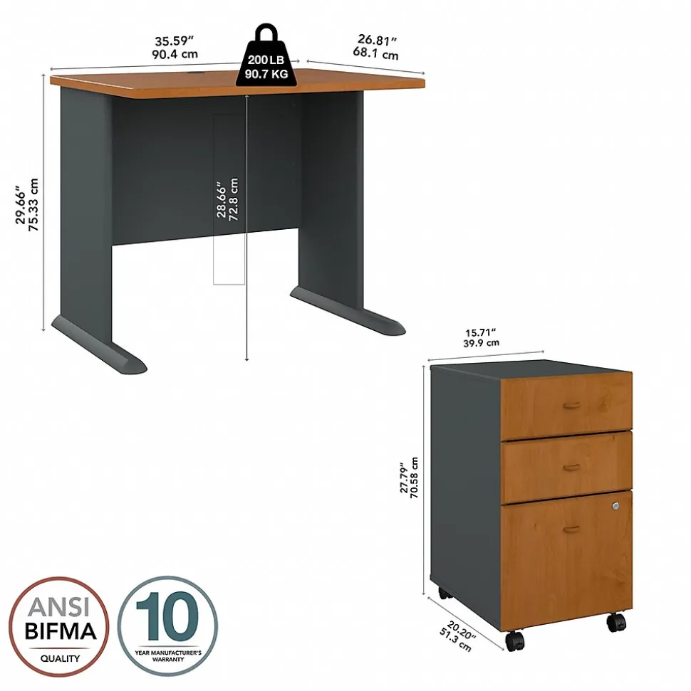 Bush Business Furniture Cubix 36W Desk with Mobile File Cabinet, Natural Cherry/Slate (SRA024NCSU)