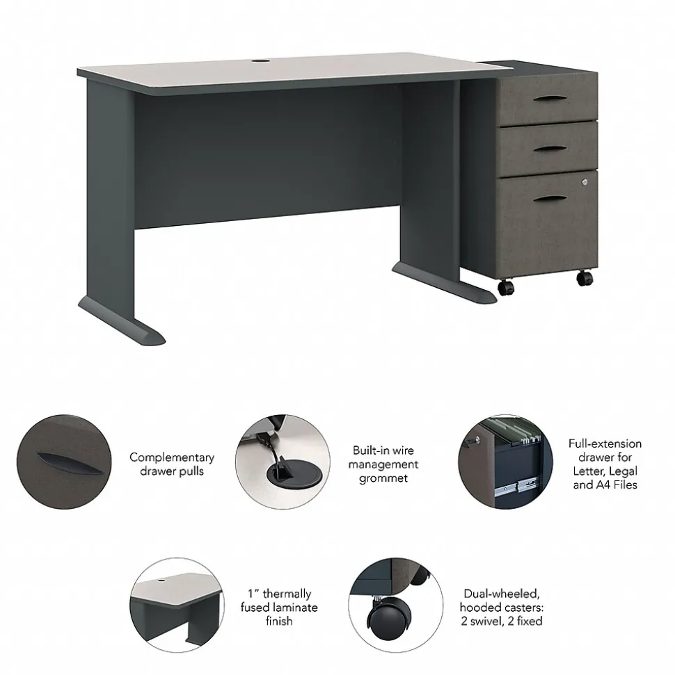 Bush Business Furniture Cubix 48W Desk with Mobile File Cabinet, Slate/White Spectrum (SRA025SLSU)