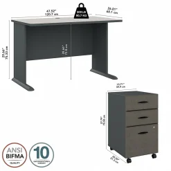 Bush Business Furniture Cubix 48W Desk with Mobile File Cabinet, Slate/White Spectrum (SRA025SLSU)