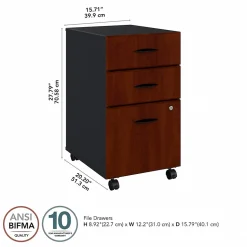 Bush Business Furniture Cubix 3-Drawer Mobile Vertical File Cabinet, Letter/Legal Size, Lockable, Hansen Cherry (WC94453PSU)