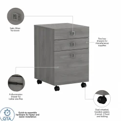 Bush Business Furniture Echo 3 Drawer Mobile File Cabinet, Modern Gray (KI60401-03)