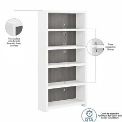 Bush Business Furniture Echo 5 Shelf Bookcase, Pure White/Modern Gray (KI60504-03)