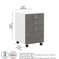 Bush Business Furniture Echo 3 Drawer Mobile File Cabinet, Pure White/Modern Gray (KI60501-03)