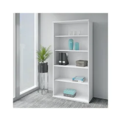 Bush Business Furniture Easy Office 72.79" 5-Shelf Bookcase with Adjustable Shelves, White Laminated Wood (EO105WH)