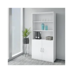 Bush Business Furniture Easy Office 72.79" 5-Shelf Bookcase with Doors, White Laminated Wood (EO106WH)