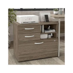 Bush Business Furniture Hybrid 26" Office Storage Cabinet with Drawers and 2 Shelves, Modern Hickory (HYF130MHSU-Z)