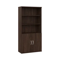 Bush Business Furniture Hybrid 73"H 5-Shelf Bookcase with Doors, Black Walnut Laminated Wood (HYB024BW)