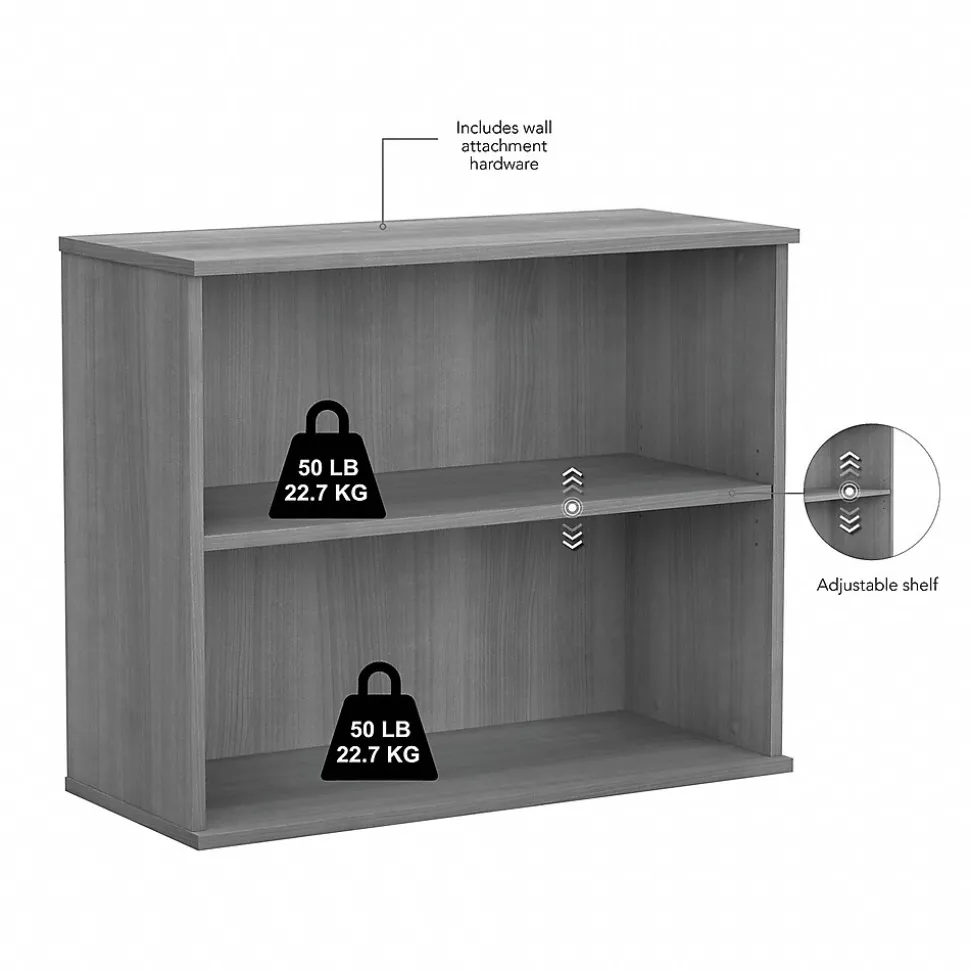 Bush Business Furniture 29"H 2-Shelf Bookcase with Adjustable Shelf, Platinum Gray (BK3036PG)