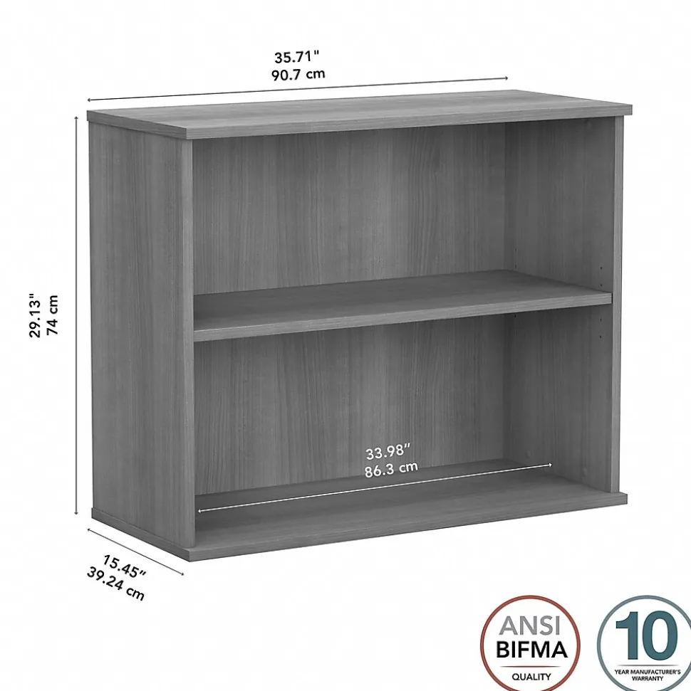 Bush Business Furniture 29"H 2-Shelf Bookcase with Adjustable Shelf, Platinum Gray (BK3036PG)