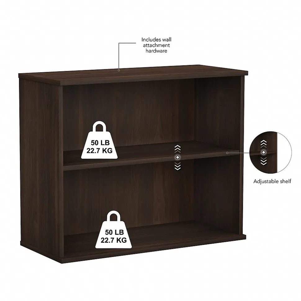 Bush Business Furniture 29"H 2-Shelf Bookcase with Adjustable Shelf, Black Walnut (BK3036BW)