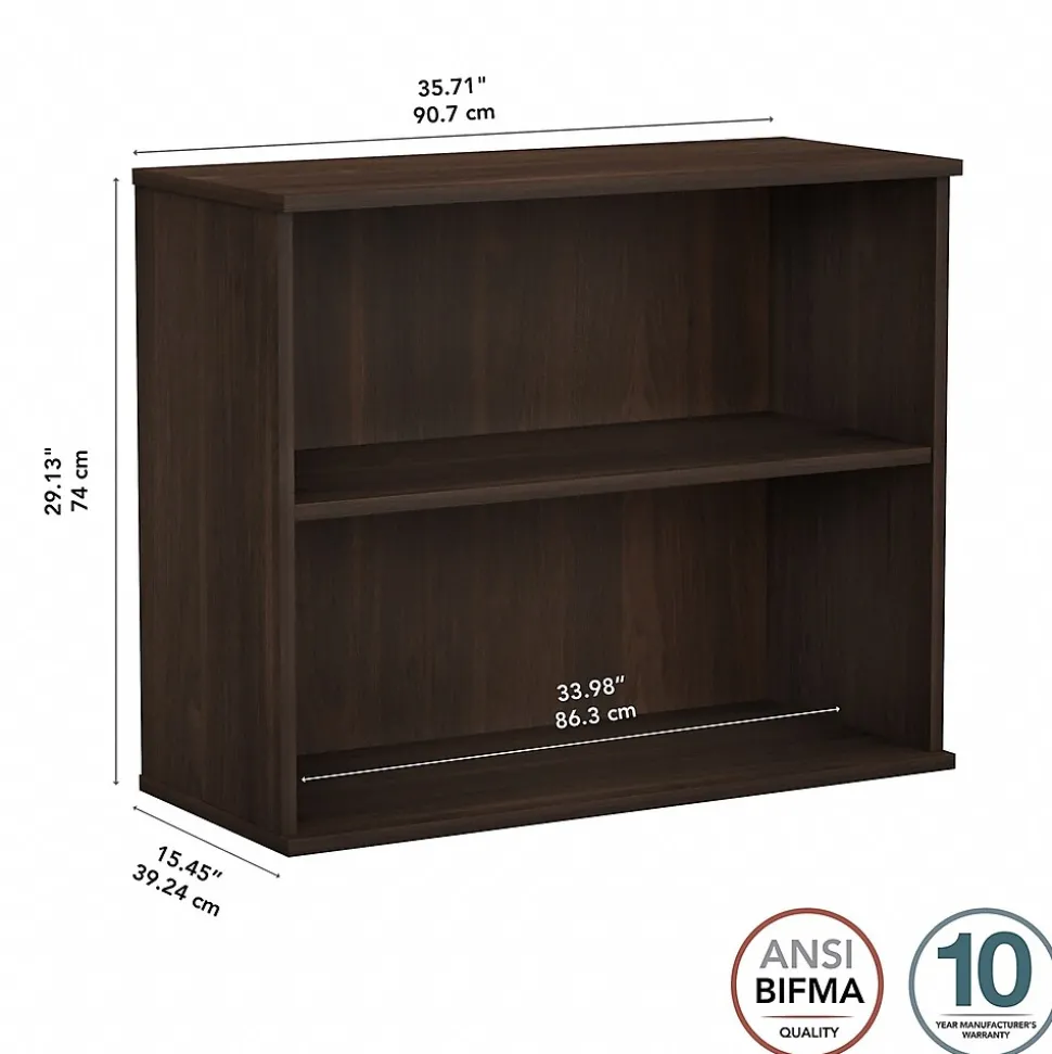 Bush Business Furniture 29"H 2-Shelf Bookcase with Adjustable Shelf, Black Walnut (BK3036BW)