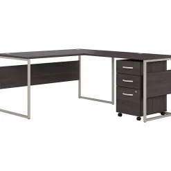 Bush Business Furniture Hybrid 60"W L Shaped Table Desk with Mobile File Cabinet, Storm Gray (HYB029SGSU)