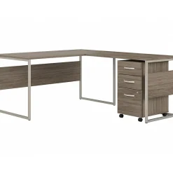 Bush Business Furniture Hybrid 60"W L Shaped Table Desk with Mobile File Cabinet, Modern Hickory (HYB029MHSU)