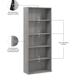 Bush Business Furniture Hustle Tall 5 Shelf Bookcase, Platinum Gray (HUB230PG)
