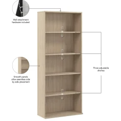 Bush Business Furniture Hustle Tall 5 Shelf Bookcase, Natural Elm (HUB230NE)
