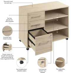 Bush Business Furniture Hustle Office Storage Cabinet with Wheels, Natural Elm (HUF140NE)
