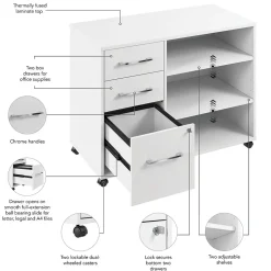 Bush Business Furniture Hustle Office Storage Cabinet with Wheels, White (HUF140WH)