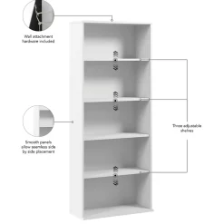 Bush Business Furniture Hustle Tall 5 Shelf Bookcase, White (HUB230WH)