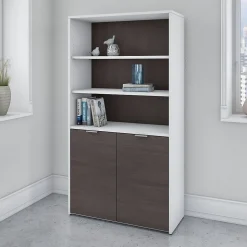 Bush Business Furniture Jamestown 66"H 5-Shelf Bookcase with Adjustable Shelves, Storm Gray/White Laminated Wood (JTB136SGWH)