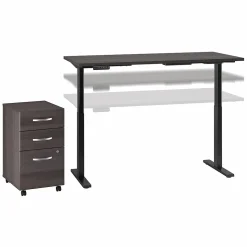 Bush Business Furniture Move 60 Series 72"W Electric Height Adj Standing Desk w/ Storage, Storm Gray/Black Powder (M6S006SGSU)