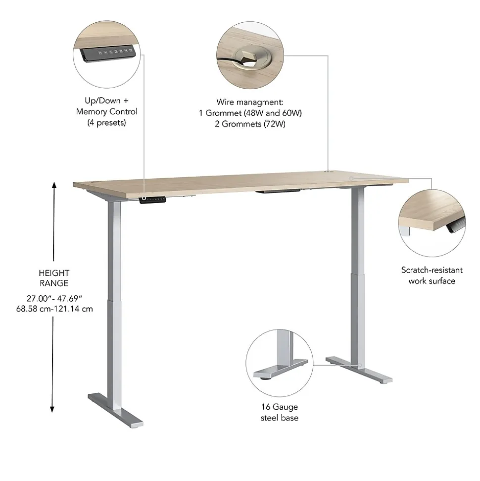 Bush Business Furniture Move 60 Series 72"W Electric Adjustable Standing Desk, Natural Elm/Cool Gray Metallic (M6S7230NESK)