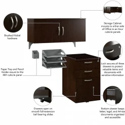 Bush Business Furniture Office in an Hour Cubicle Storage with Cabinet, Paper Tray, & Pencil Holder, Mocha Cherry (WC36890-03K)