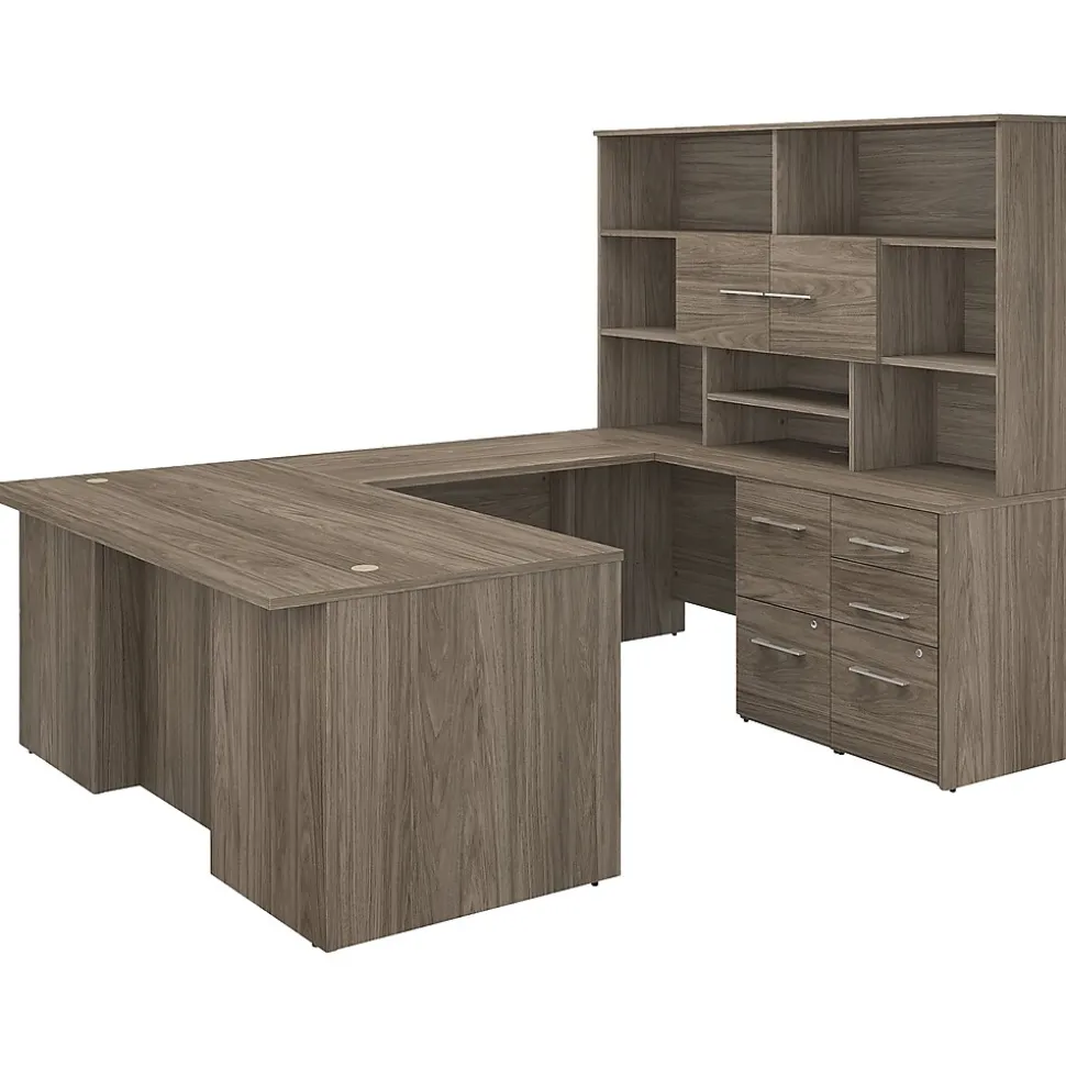 Bush Business Furniture Office 500 72"W U Shaped Executive Desk with Drawers and Hutch, Modern Hickory (OF5003MHSU)