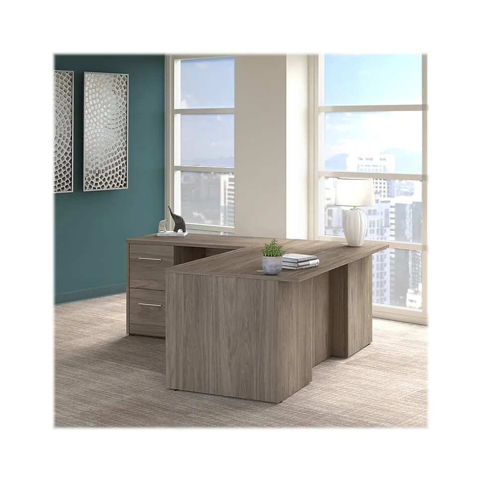Bush Business Furniture Office 500 72"W L Shaped Executive Desk with Drawers, Modern Hickory (OF5004MHSU)