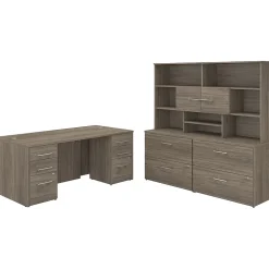 Bush Business Furniture Office 500 72"W Executive Desk with Drawers, Lat File Cabinets and Hutch, Modern Hickory (OF5001MHSU)