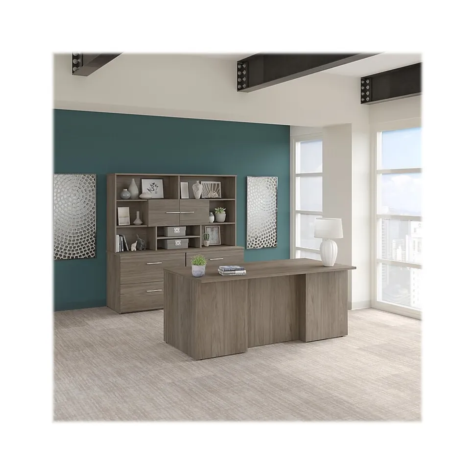 Bush Business Furniture Office 500 72"W Executive Desk with Drawers, Lat File Cabinets and Hutch, Modern Hickory (OF5001MHSU)