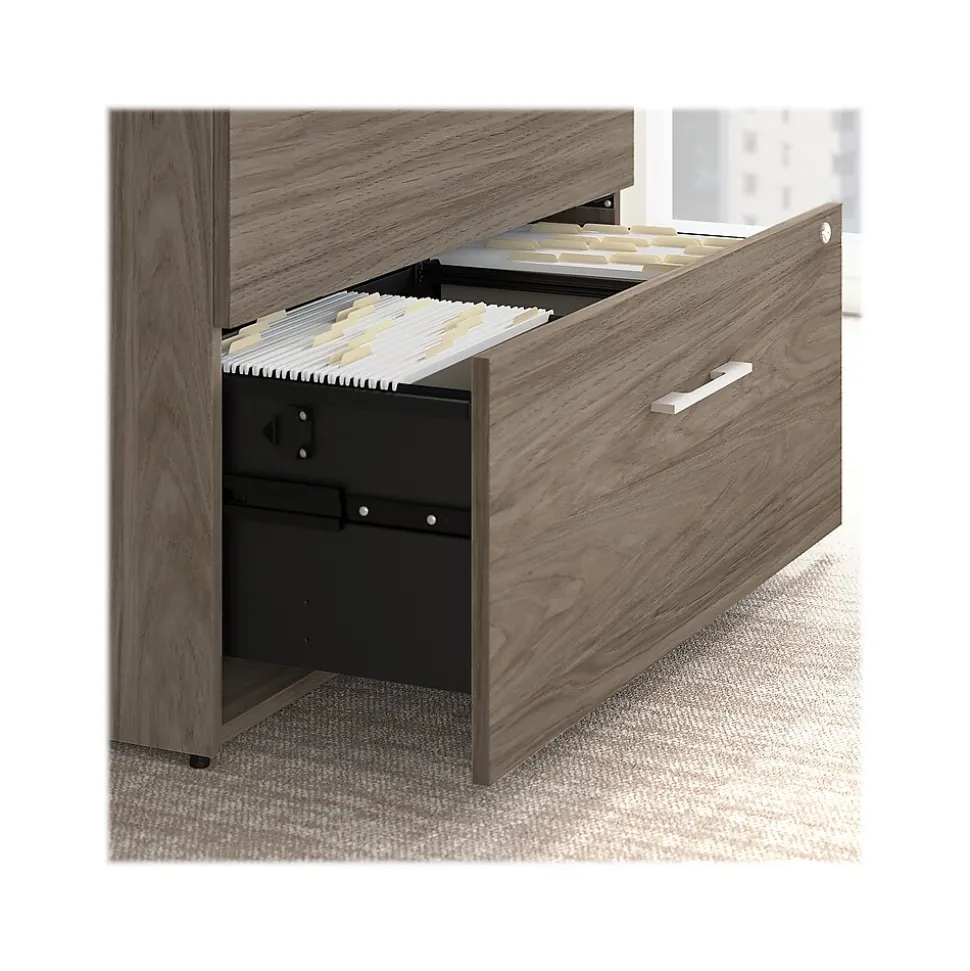 Bush Business Furniture Office 500 72"W Executive Desk with Drawers, Lat File Cabinets and Hutch, Modern Hickory (OF5001MHSU)