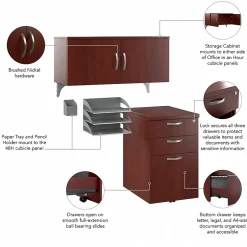 Bush Business Furniture Office in an Hour Cubicle Storage with Cabinet, Paper Tray, & Pencil Holder, Hansen Cherry (WC36490-03K)