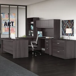 Bush Business Furniture Studio C 72"W U Shaped Desk with Hutch, Bookcase and File Cabinets, Storm Gray (STC001SG)