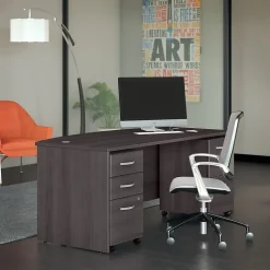 Bush Business Furniture Studio C 72"W Bow Front Desk with Mobile File Cabinets, Storm Gray (STC012SG)