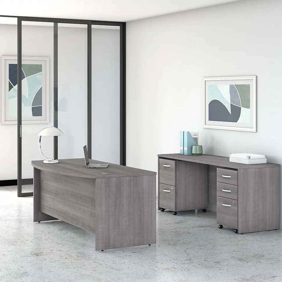 Bush Business Furniture Studio C 72"W Bow Front Desk, Platinum Gray (SCD172PG)