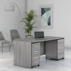 Bush Business Furniture Studio C 72"W Bow Front Desk with Mobile File Cabinets, Platinum Gray (STC012PGSU)