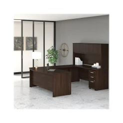 Bush Business Furniture Studio C 72"W U Shaped Desk with Hutch and Mobile File Cabinet, Black Walnut (STC003BWSU)